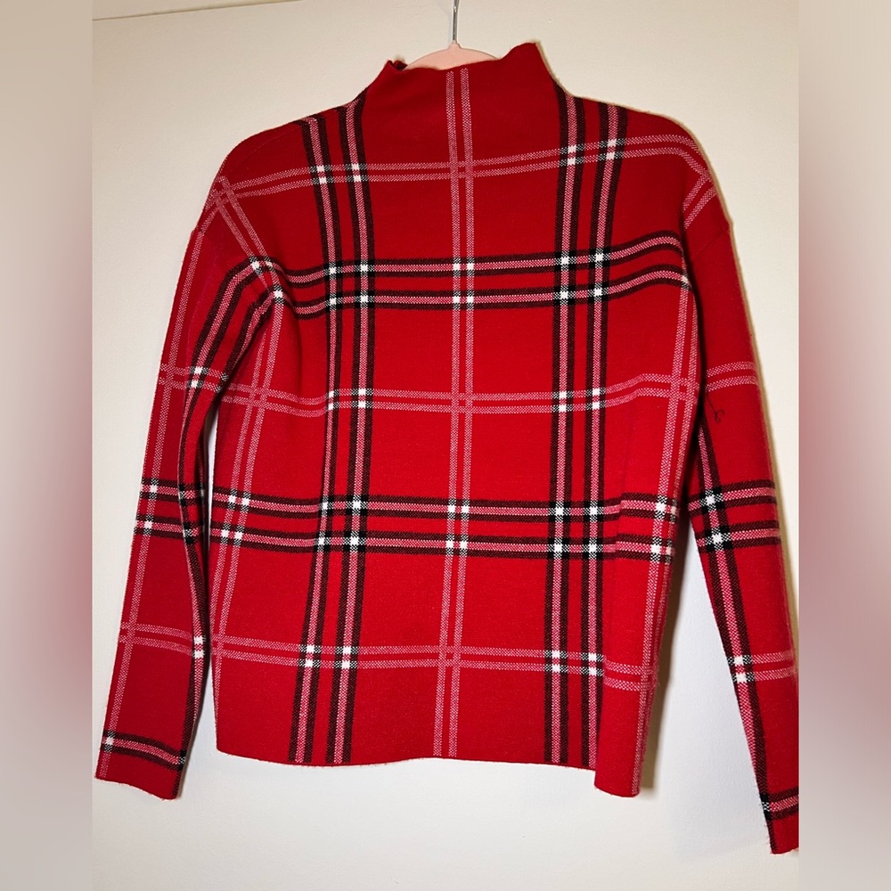 Red Plaid Sweater Mock Nexk